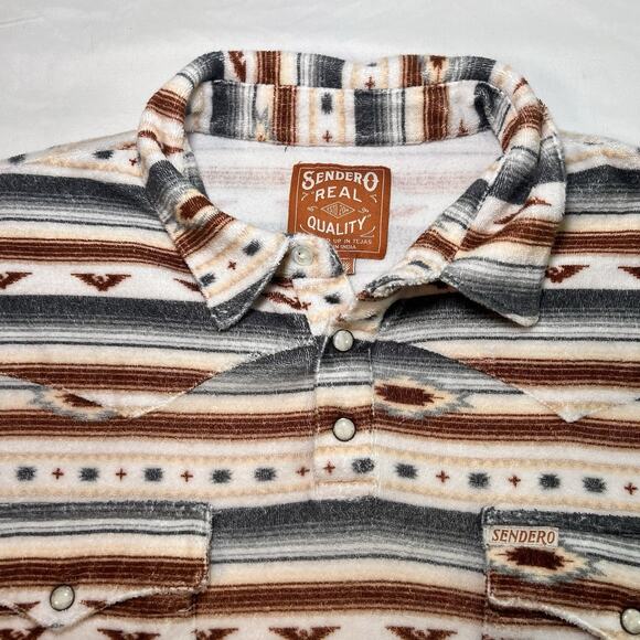 Sendero Provisions Cantina Polo Shirt Size L Terry Cloth Southwest Pearl Snaps - Picture 3 of 15